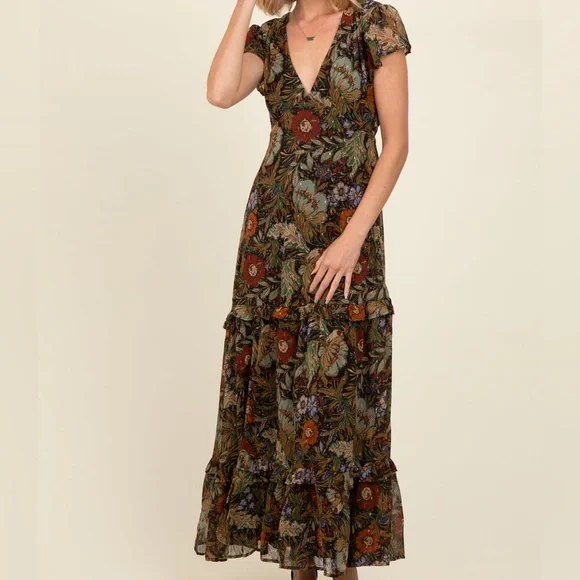 PinkBlush Floral Boho Deep V-Neck Maxi Dress Size Medium 6/8 - Picture 3 of 6